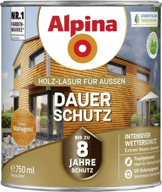 Alpina Dauer-Schutz Holz-Lasur für Außen Mahagoni 750 ml