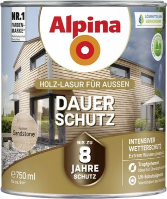 Alpina Dauer-Schutz Holz-Lasur für Außen Sandstone 750 ml