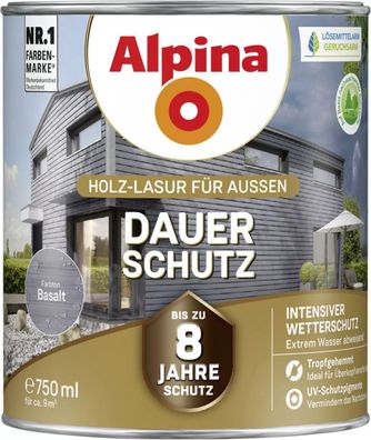 Alpina Dauer-Schutz Holz-Lasur für Außen Basalt 750 ml