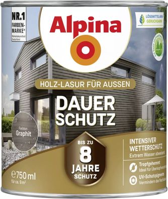 Alpina Dauer-Schutz Holz-Lasur für Außen Graphit 750 ml