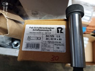 Paßschulterschraube ISO 7379, 20 - M16x 80 12.9 Schaftpassung f9 1 Stück