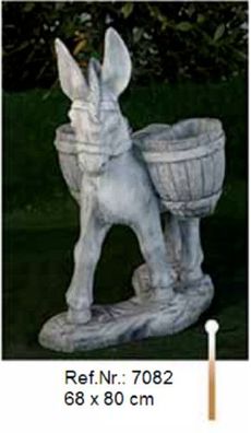 Esel mit 2 Pflanzkübel aus Weißstein - Ref. Nr. 7082