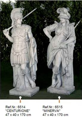 Weibliche und männliche Kriegerskulptur BACO aus Weißstein - 6514 - 6515