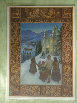 Adventskalender C1982 World Book Encyclopedia USA Fröhliche Weihnachten Kirchgang