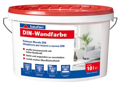 Baufan DIN-Wandfarbe 10 l weiß Innen-Wandfarbe waschbeständige Dispersionsfarbe