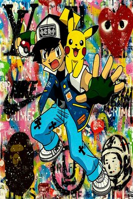 Pop Art Pokemon Pikachu Leinwand Bilder Wandbilder - Hochwertiger Kunstdruck