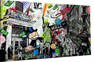 Pop Art Monopoly Figuren NYC Leinwand Wandbilder - Hochwertiger Kunstdruck