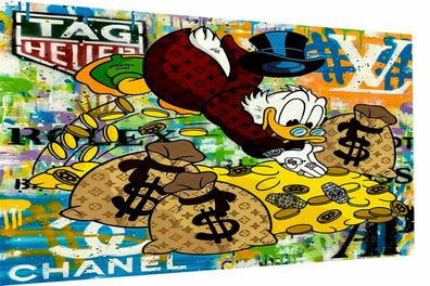 Pop Art Donald Duck Geld Leinwand Bilder Wandbilder - Hochwertiger Kunstdruck