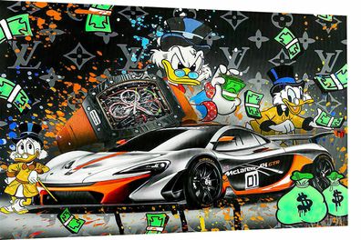 Pop Art Donald Duck Auto Leinwand Bilder Wandbilder - Hochwertiger Kunstdruck
