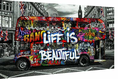 Pop Art Bus Doppeldecker Leinwand Bilder Wandbilder - Hochwertiger Kunstdruck