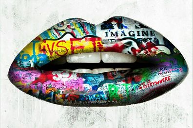 Leinwand Lippen Mund Pop Art Kunst Bilder Wandbilder - Hochwertiger Kunstdruck