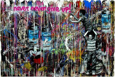 Pop Artnever give up Micky Leinwand Bilder Wandbilder - Hochwertiger Kunstdruck