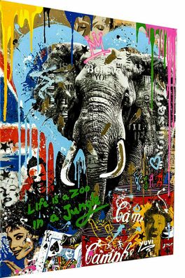 Leinwand Pop Art Elefant Tiere Bilder Wandbilder - Hochwertiger Kunstdruck XXL