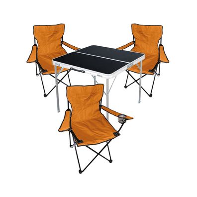 4-tlg. orange Campingmöbel Set Tisch mit Tragegriff + 3 Campingstuhl mit Tasche