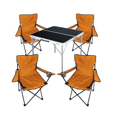 5-tlg. orange Campingmöbel Set Tisch mit Tragegriff + 4 Campingstuhl mit Tasche