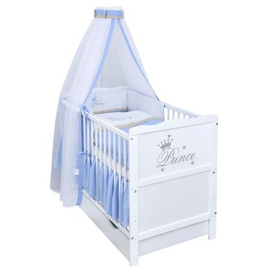 Babybett Kinderbett Prince 2in1 weiß 120x60 Schublade Bettset Komplett