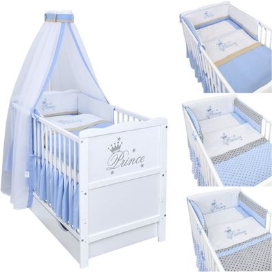 Babybett Kinderbett Juniorbett Weiß 120x60 Schublade Prince Bettset Komplett