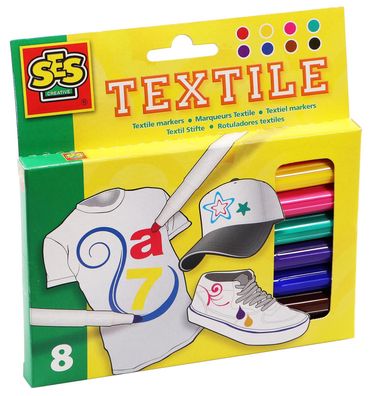 SES Creative Textilstifte 8er-Pack Farbstifte Marker für Textilien Textilstoffe