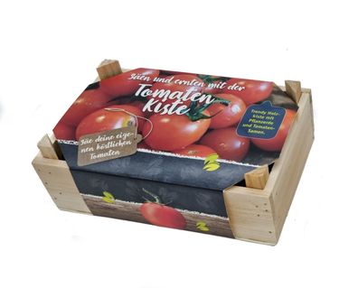 Tomatenkiste Anzucht Set - Trendy Holz Kiste mit Pflanzen Erde und Tomaten Samen