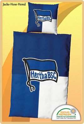 Bettwäsche Hertha BSC Logo Blau Weiß Fahne Bauwolle Kacheln Gr.80x80/135x200cm