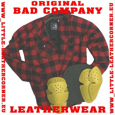 ChaCha Bad Company Leather Aramid Holzfäller Hemd Rot/ Schwarz Motorrad Jacke L