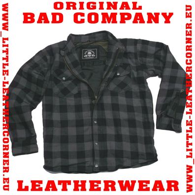 ChaCha Bad Company Leather Aramid Holzfäller Hemd GrauSchwarz Motorrad Jacke XXL