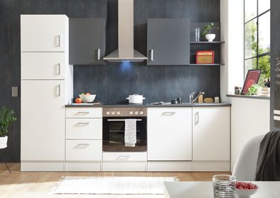 Küche CORNER Einbauküche Komplettküche mit E-Geräten 280cm weiß