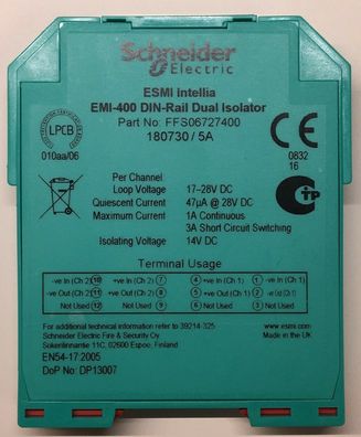 Schneider Electric ESMI Intellia EMI-400 DIN-Rail Dual Isolator FFS06727400