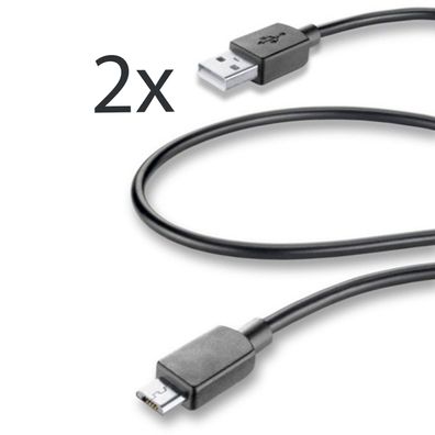 2X Qualitatives Micro USB 2.0 Ladekabel von Cellularline USB A auf USB B Schwarz