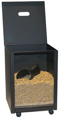 Pelletskorb Pelletsbox mit Glasscheibe Holzkorb Schwarz 30 Kilo Fassungsvermögen