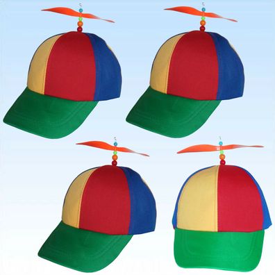 4 Baseball Cap mit Propeller Blau Rot Gelb Basecaps Kappen Käppies Mütze Caps