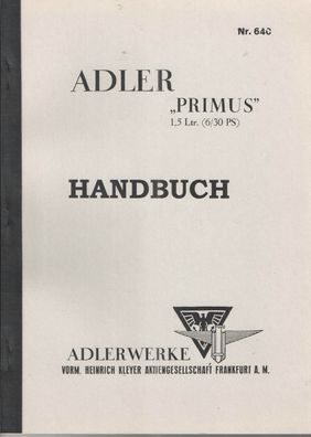 Ersatzteilliste Adler Primus, 1,5 Ltr. Auto, Oldtimer