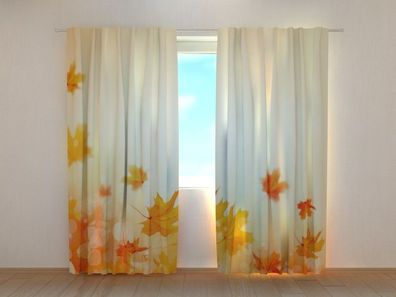 Fotogardine Ahornblatt im Herbst, Vorhang mit Motiv, Digitaldruck, Gardine auf Maß