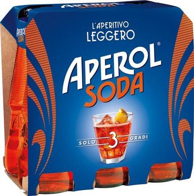 Aperol Soda, fix & fertig gemischt, 3 % Vol. Alk., 6 x 125 ml EINWEG Glasflasche