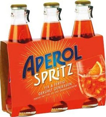 Aperol Spritz, fix & fertig gemischt, 9 % Vol. Alk., 3 x 175 ml EINWEG Glasflasc