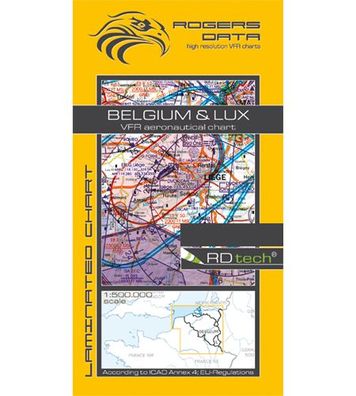 VFR Flugkarte Belgien & Luxemburg 2020 Motorflug 1:500000 laminiert Rogers Data