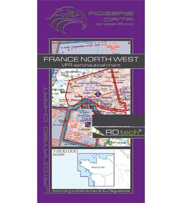 VFR Flugkarte Frankreich Nord West 2020 Motorflug 1:500000 laminiert RogersData