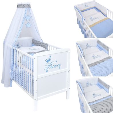 Babybett Kinderbett Juniorbett Natalie Prince 140×70 Weiß mit Bettset