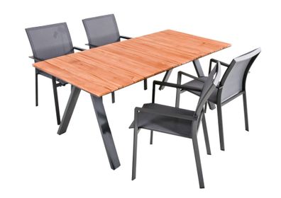 5-tlg. Teak Tischgruppe DAVINA Set Garten Sitzgruppe Outdoor Grau Holz Möbel