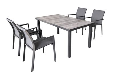5-tlg. Alu Tischgruppe RANA Set Garten Sitzgruppe Outdoor Grau Metall Kunststoff