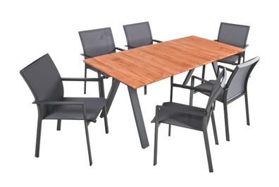 Tischgruppe DAVINA Set 04 7-tlg Garten Sitzgruppe Outdoor Grau Holz Metall Möbel