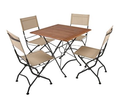 5-tlg. Holz Tischgruppe TRIEST Set Garten Sitzgruppe Outdoor Metall Möbel Tisch
