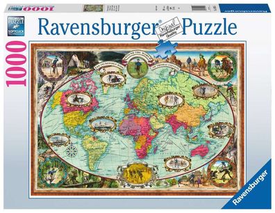 Mit dem Fahrrad um die Welt Puzzle 1000 Teile Ravensburger 16995 Weltkarte