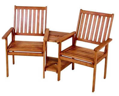 Doppelsessel + Tisch Eukalyptus Holz Garten Sessel Stuhl Stühle Sitzgruppe Möbel
