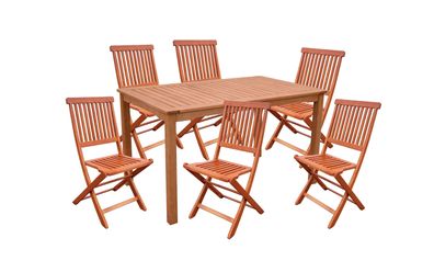 7tlg. Holz Tischgruppe Gartenmöbel Gartentisch Stuhl Garten Hochlehner Tisch