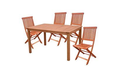 5tlg. Holz Tischgruppe Gartenmöbel Gartentisch Stuhl Garten Hochlehner Tisch