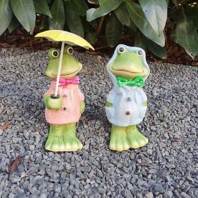Gartenfigur Frosch Figur mit Regenschirm 2er Set 11 cm