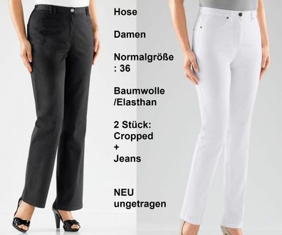 Hose Damen Normalgröße: 36 Baumwolle/ Elasthan, 2 Stück: Cropped + Jeans. NEU ungetra