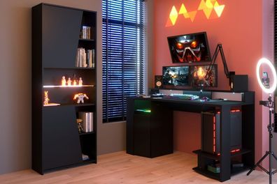 Gaming Tisch Set Parisot Gamer Tisch und Schrank schwarz mit LED Beleuchtung RGB