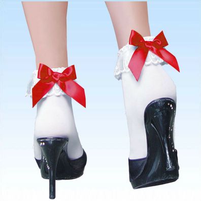 Söckchen mit roter Schleife und Spitze weiß Socken Strumpf Strümpfe Socke